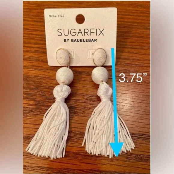 Women's Sugarfix by BaubleBar White Tassel Earrings- NWT- Nickel Free - Picture 7 of 7